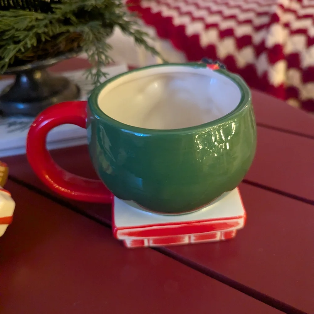 West Elm figural covered mug Santa with a sack